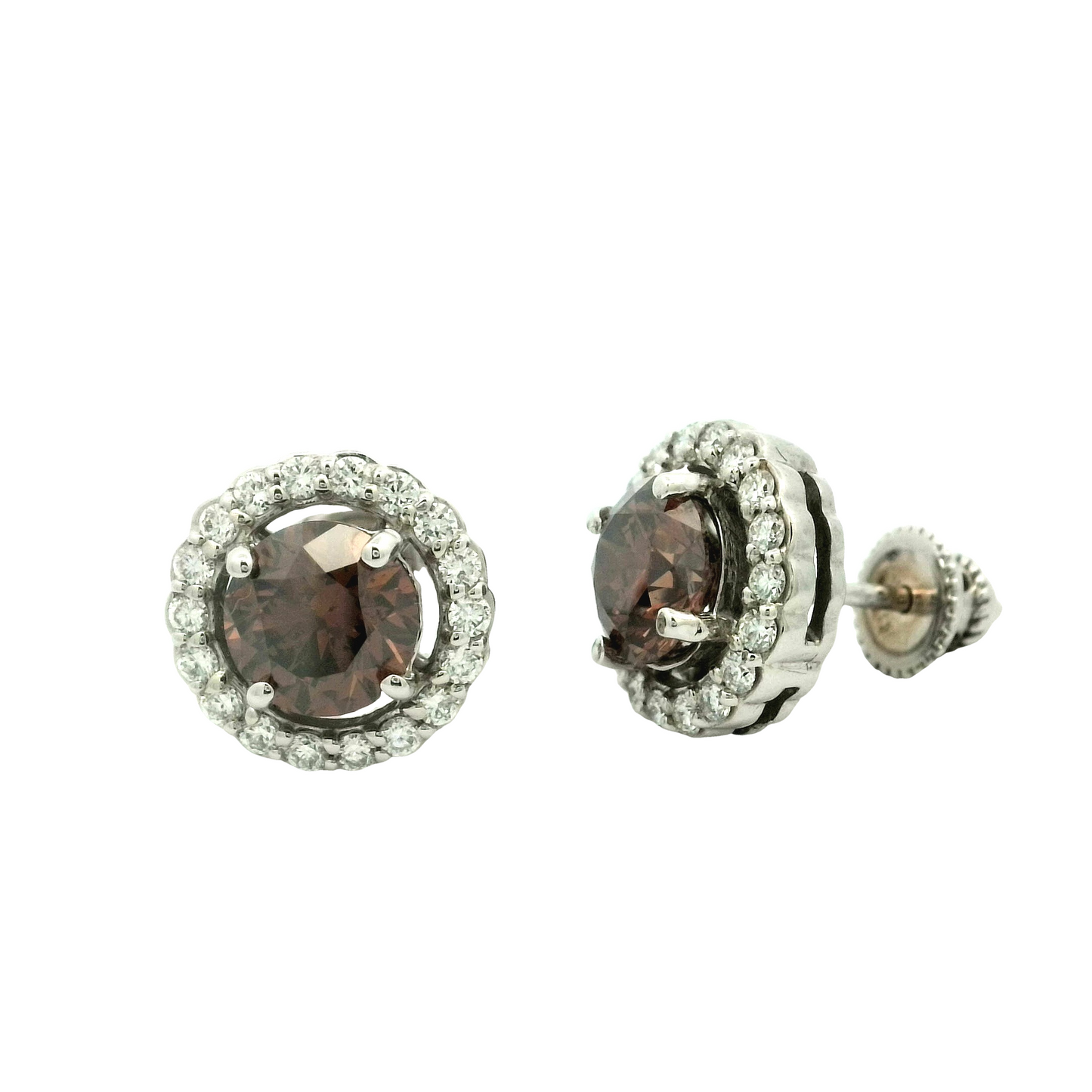 Champagne Diamond Halo Stud Earrings