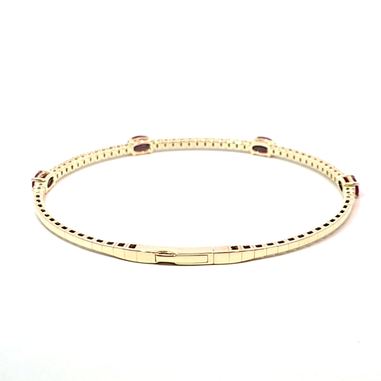 14k Yellow Gold Halfway Flex Bracelet with Ruby Gemstones and Diamonds 6.5"