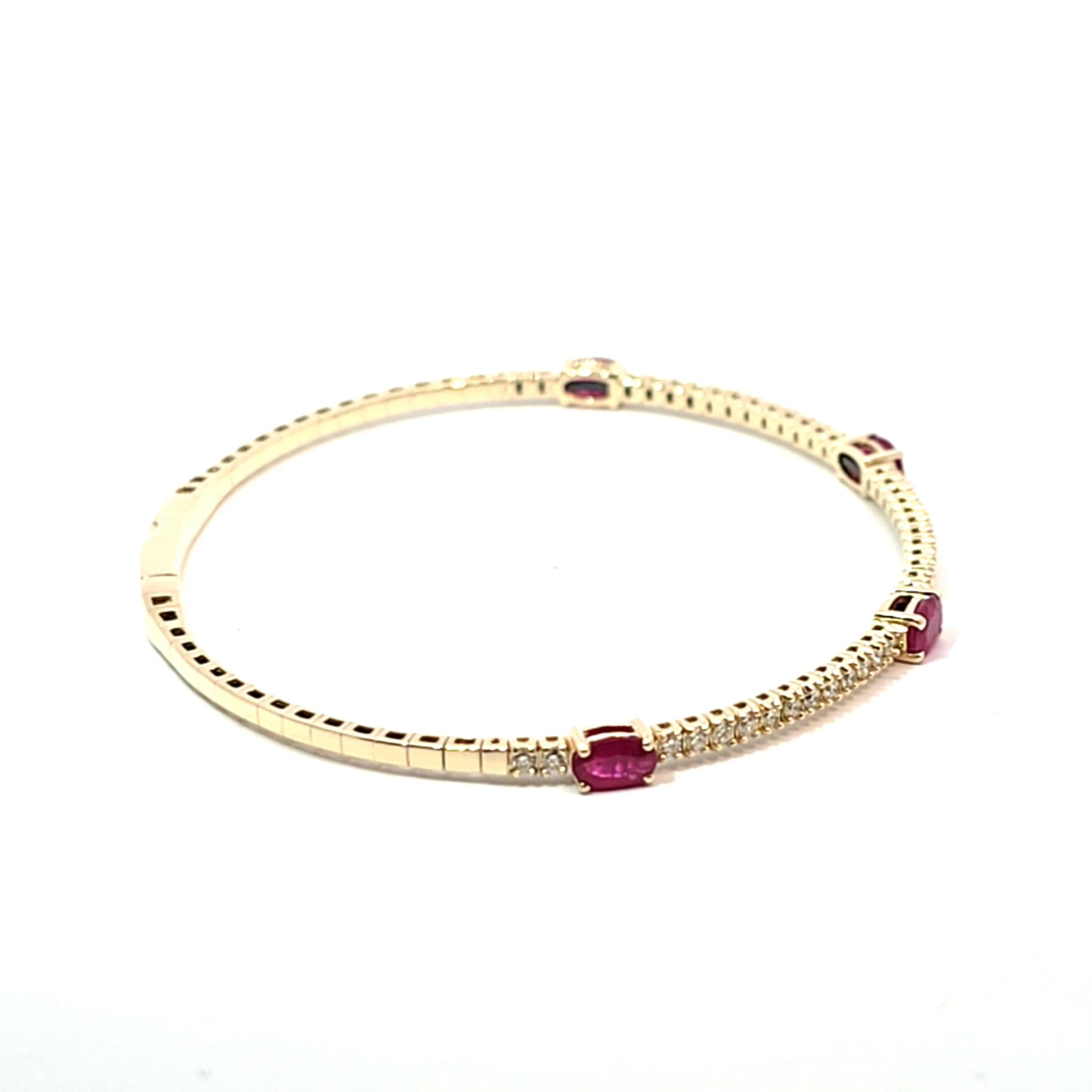 14k Yellow Gold Halfway Flex Bracelet with Ruby Gemstones and Diamonds 6.5"