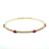 14k Yellow Gold Halfway Flex Bracelet with Ruby Gemstones and Diamonds 6.5"