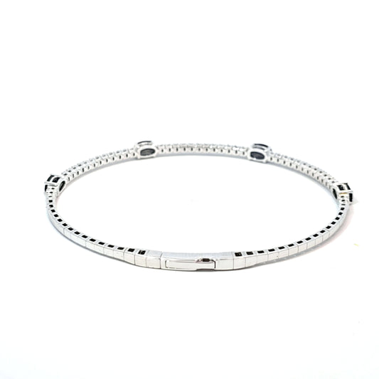 14k White Gold Halfway Flex Bracelet with Sapphire Gemstones and Diamonds 6.5"