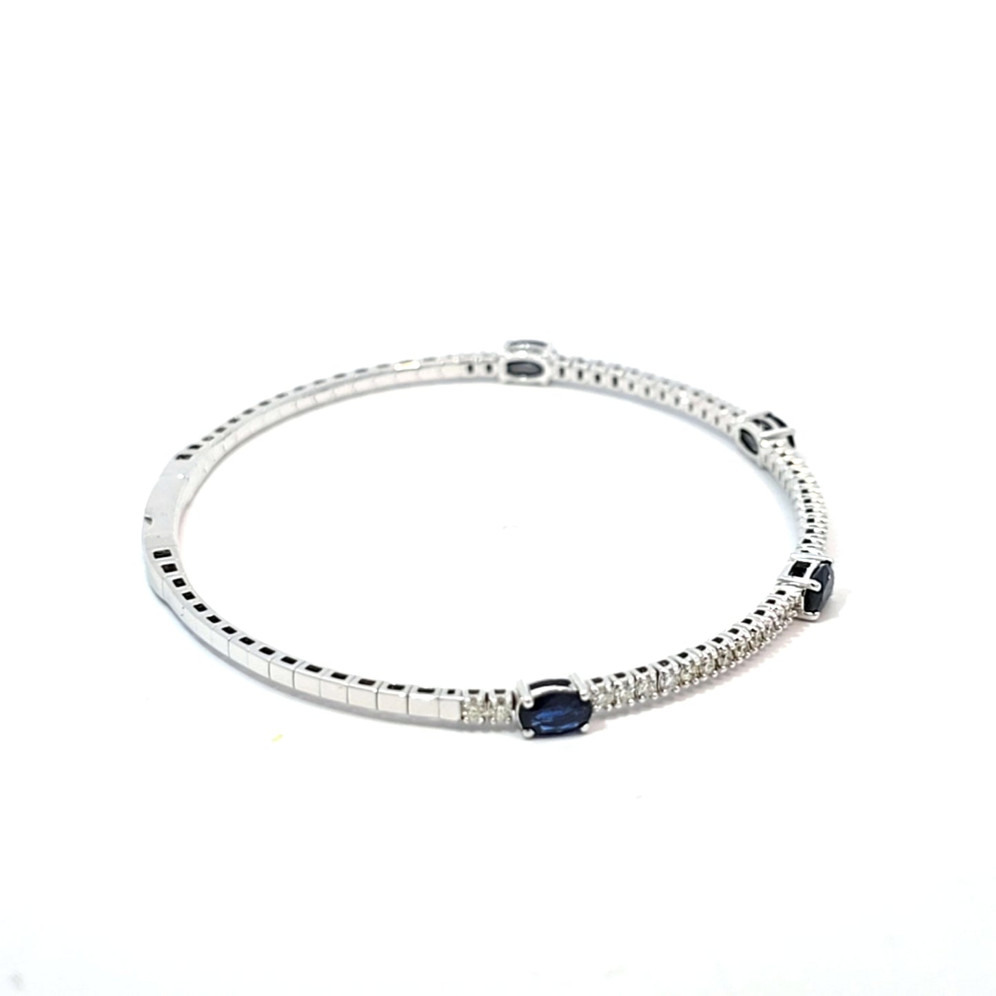 14k White Gold Halfway Flex Bracelet with Sapphire Gemstones and Diamonds 6.5"