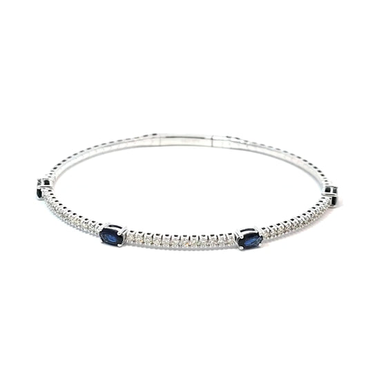 14k White Gold Halfway Flex Bracelet with Sapphire Gemstones and Diamonds 6.5"