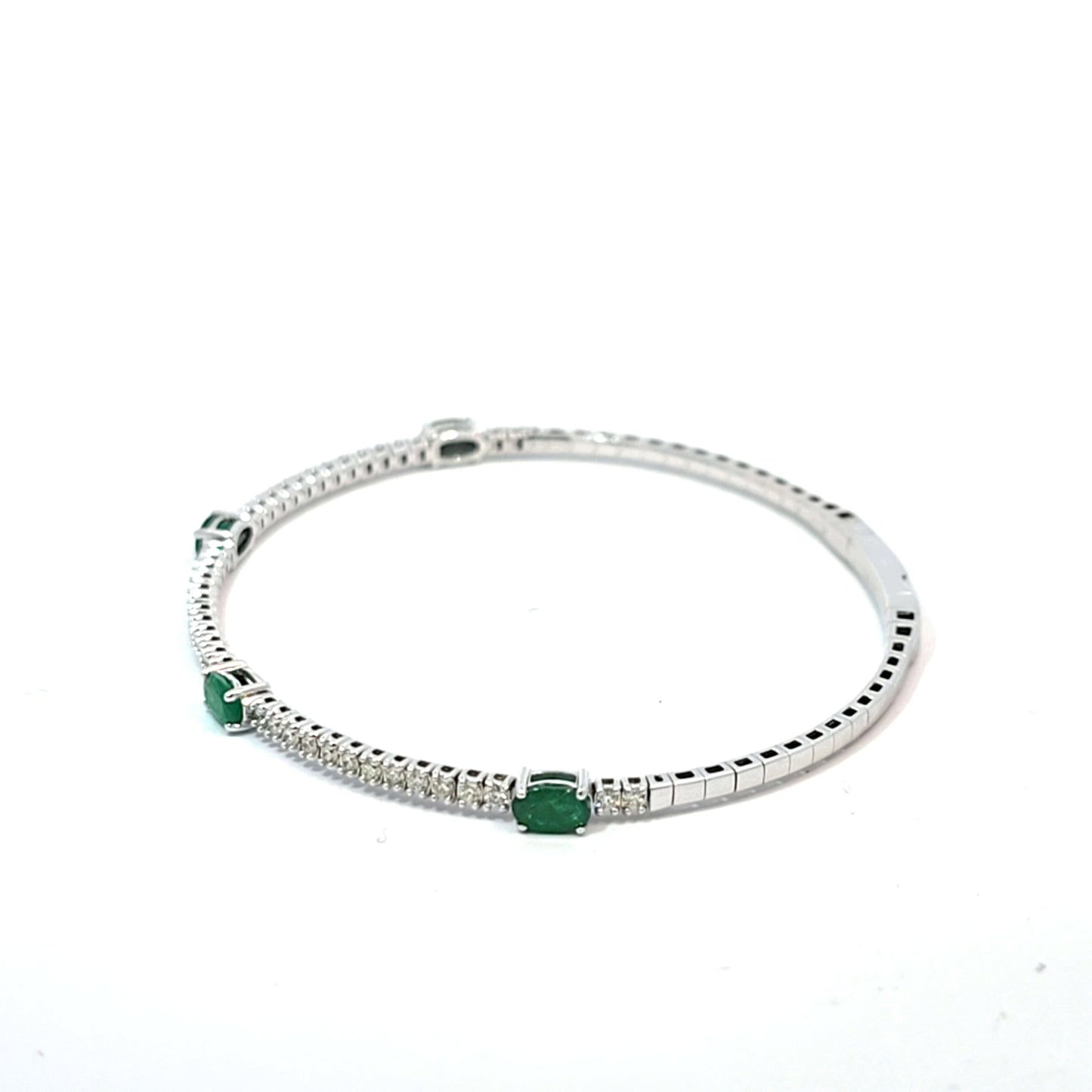 14k White Gold Halfway Flex Bracelet with Emerald Gemstones and Diamonds 6.5"