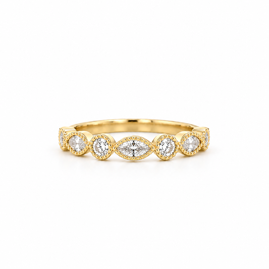 Round & Marquise Halfway Alternating Stackable Ring