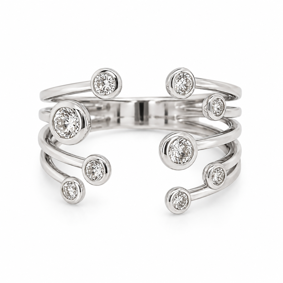 Open Cuff Diamond Bubble Ring
