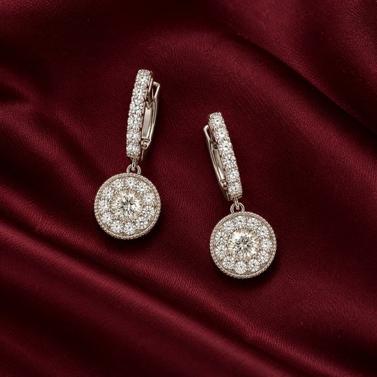 Diamond Halo Dangling Earrings