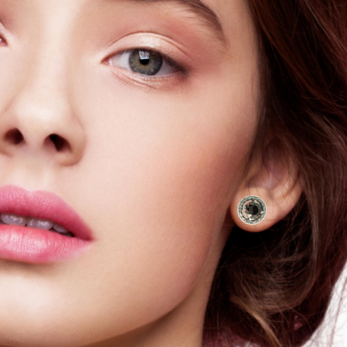 Champagne Diamond Halo Stud Earrings