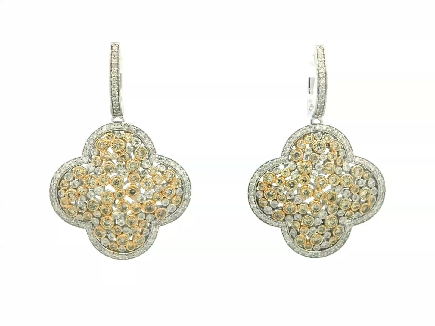 Fancy Diamond Clover Honeycomb Earrings