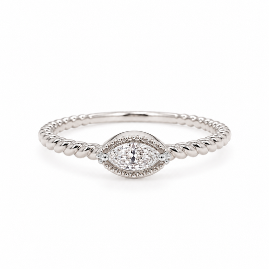 Marquise on Vintage Rope Stackable Diamond Ring