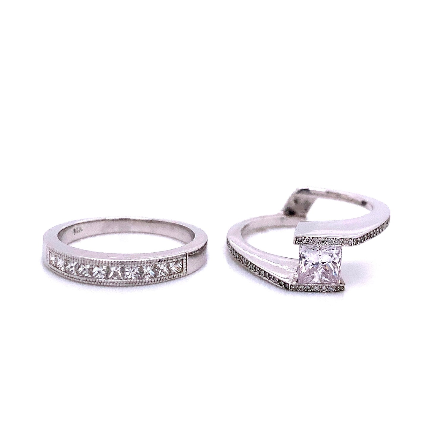 1-1/4 CTTW Princess-Cut Diamond Wedding Set 14k White Gold