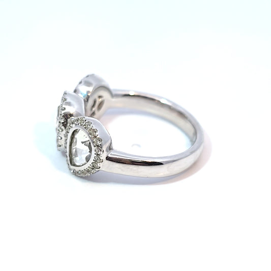 3 Rose Cut Diamond Ring in 14k White Gold