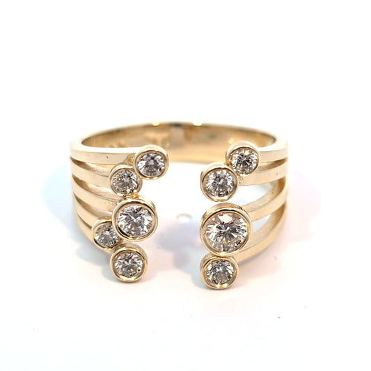 14k Yellow Gold 9-Stone Round Diamond Bezel-set Cluster Ring