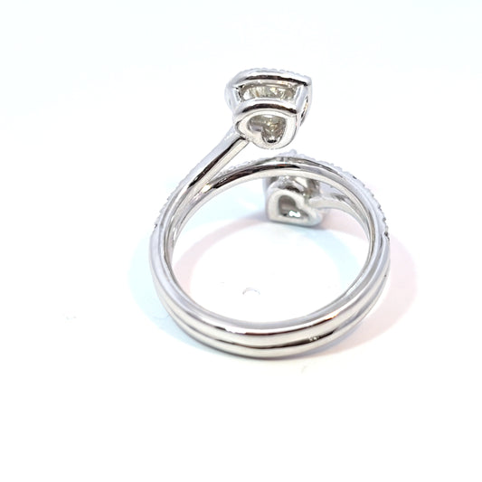 14k White Gold Double Heart-shaped Diamond Bypass Ring 1.55ct
