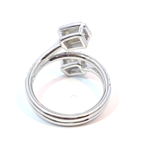 14k White Gold Double Emerald-Cut Diamond Bypass Ring 1.66ct