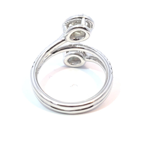 14k White Gold Double Oval-Cut Diamond Bypass Ring 1.60ct