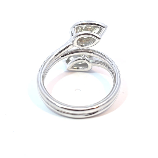 14k White Gold Double Pear-Shape Diamond Bypass Ring 1.66ct