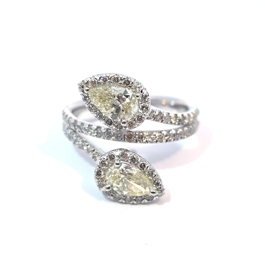 14k White Gold Double Pear-Shape Diamond Bypass Ring 1.66ct