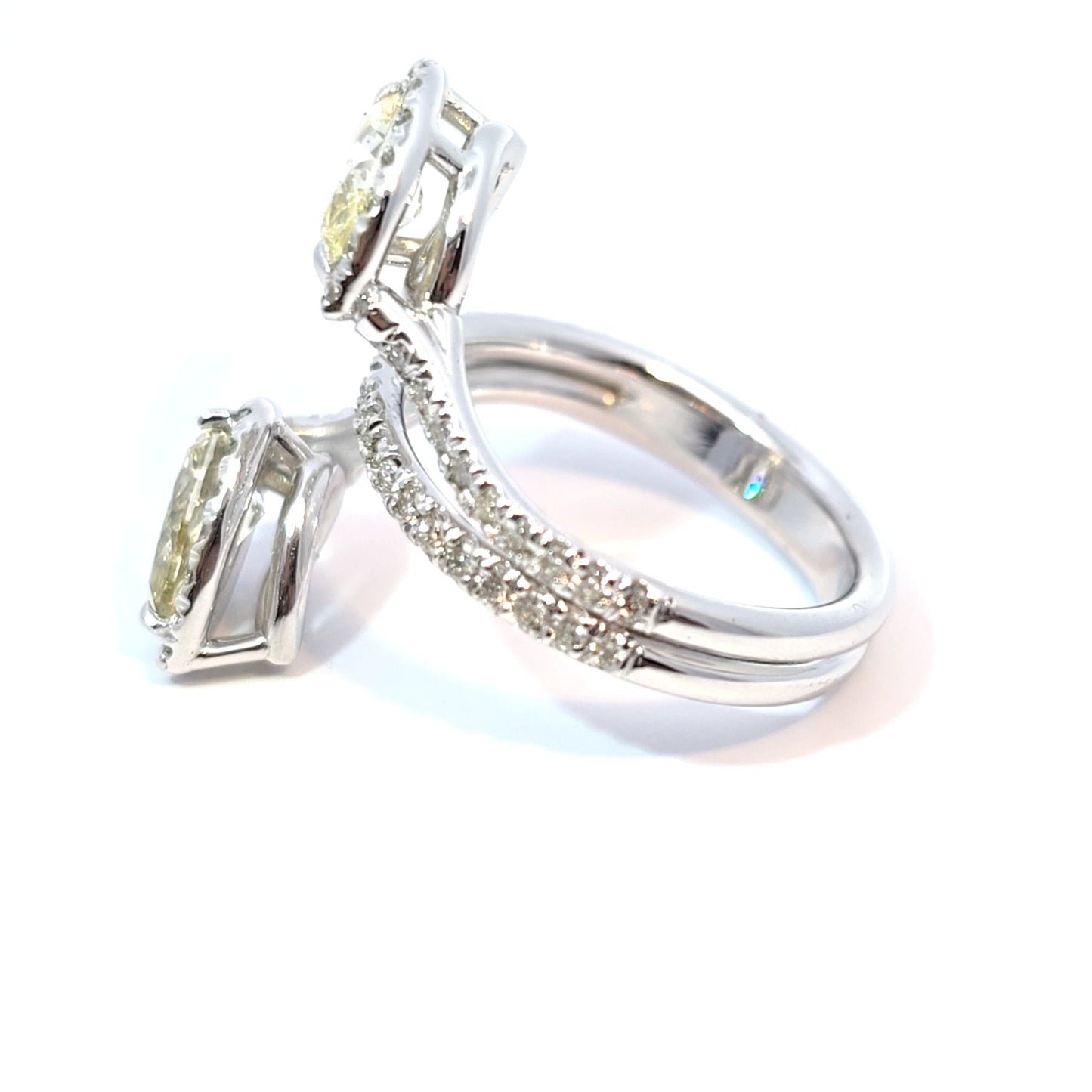 14k White Gold Double Emerald-Cut Diamond Bypass Ring 2.07ct