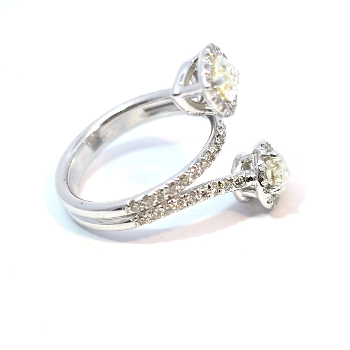 14k White Gold Double Emerald-Cut Diamond Bypass Ring 2.07ct