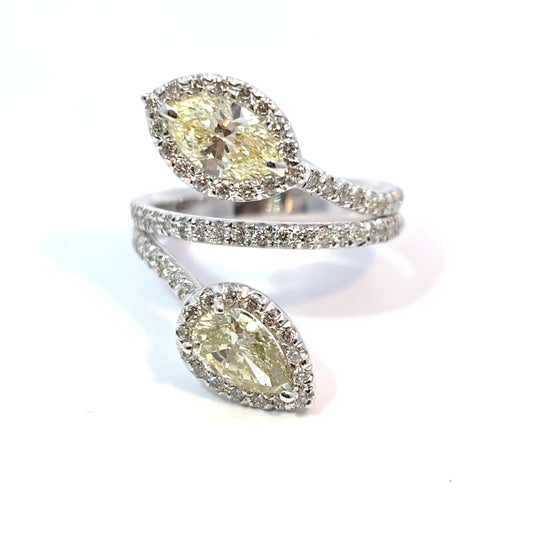 14k White Gold Double Emerald-Cut Diamond Bypass Ring 2.07ct