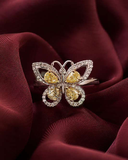 Yellow Pear Diamond Butterfly Ring