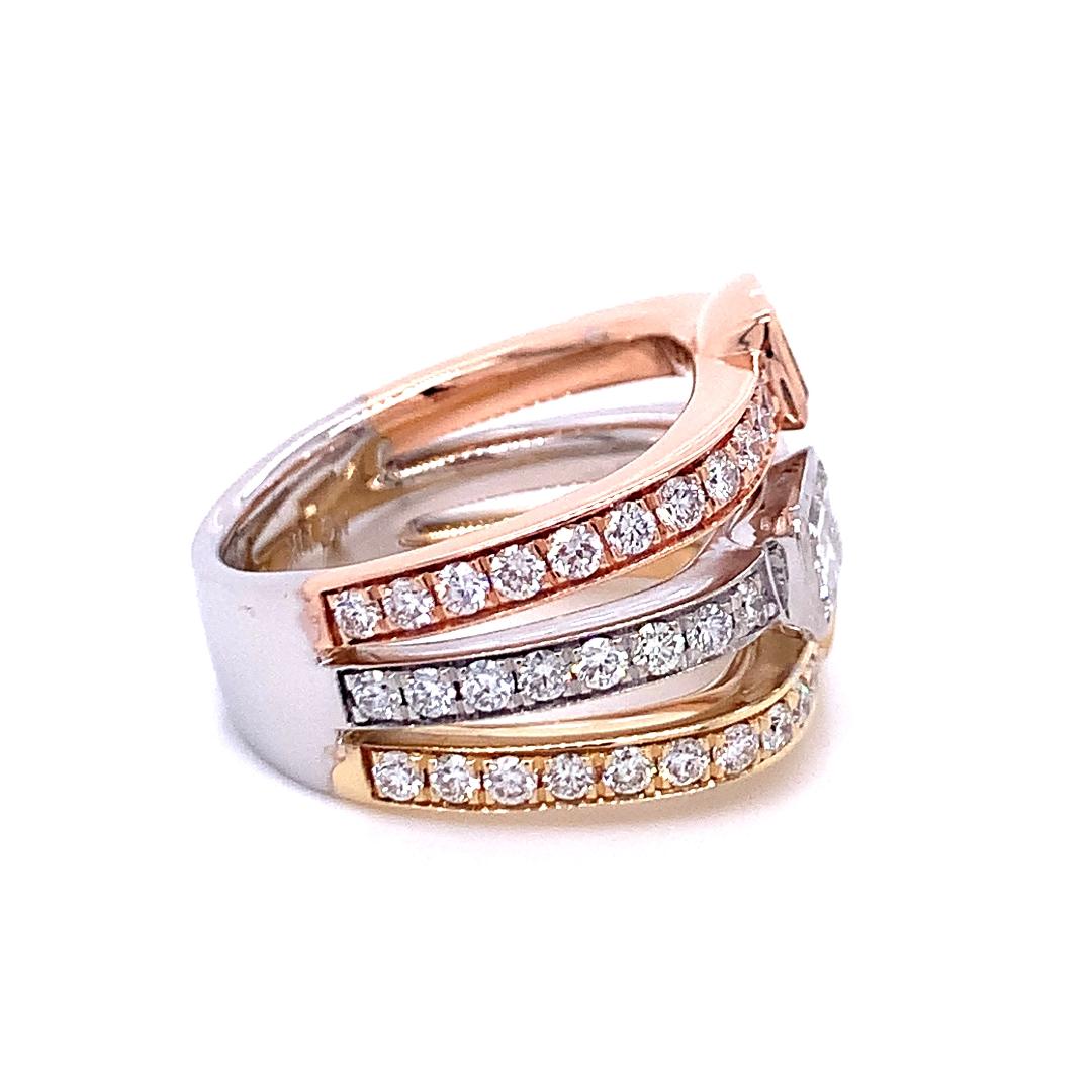 14K Trigold Triple Row Fancy Diamond Ring