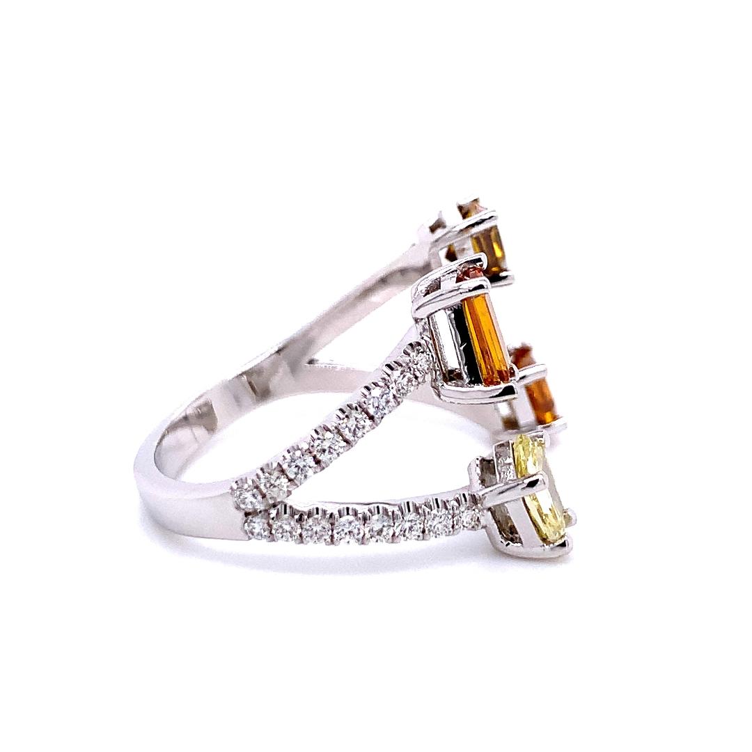 Unique Fancy Diamond Open Cuff Ring in 18K White Gold