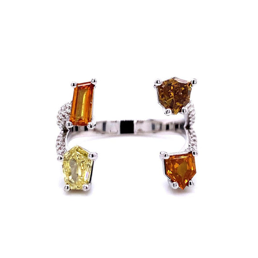 Unique Fancy Diamond Open Cuff Ring in 18K White Gold