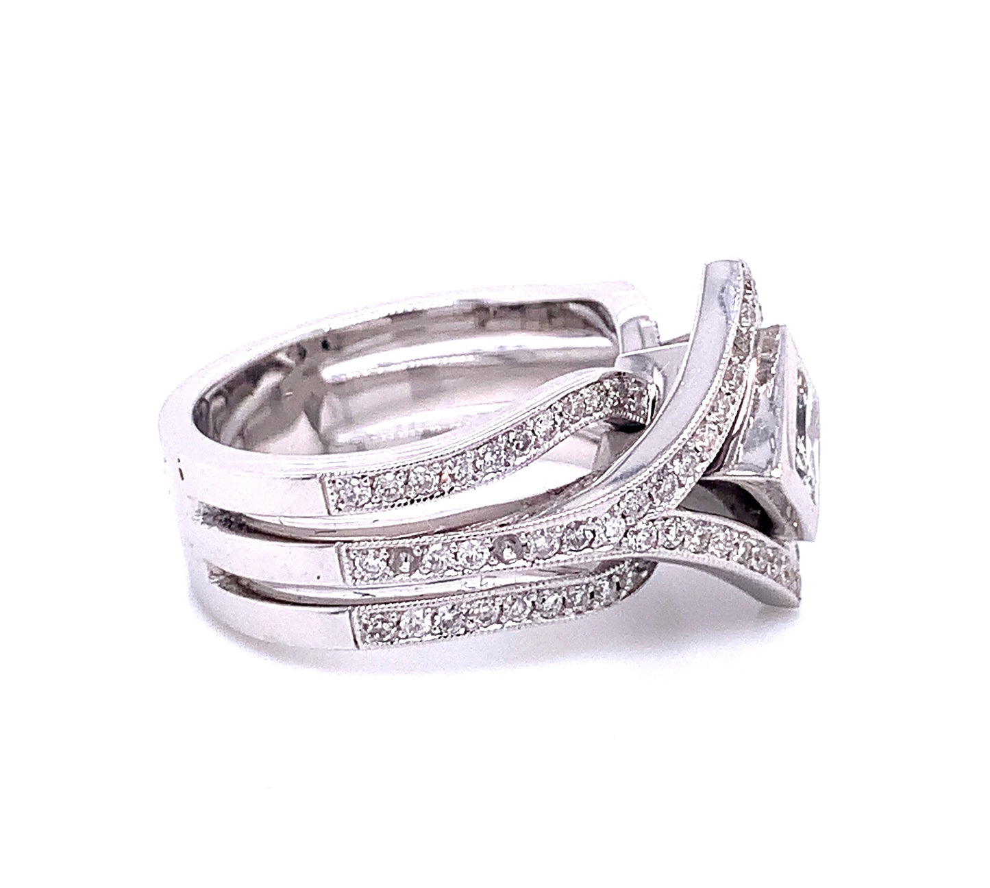 Art Deco Princess Cut Diamond Engagement Ring in 14K White Gold