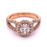 14K Rose Gold Halo Oval Diamond Engagement Ring