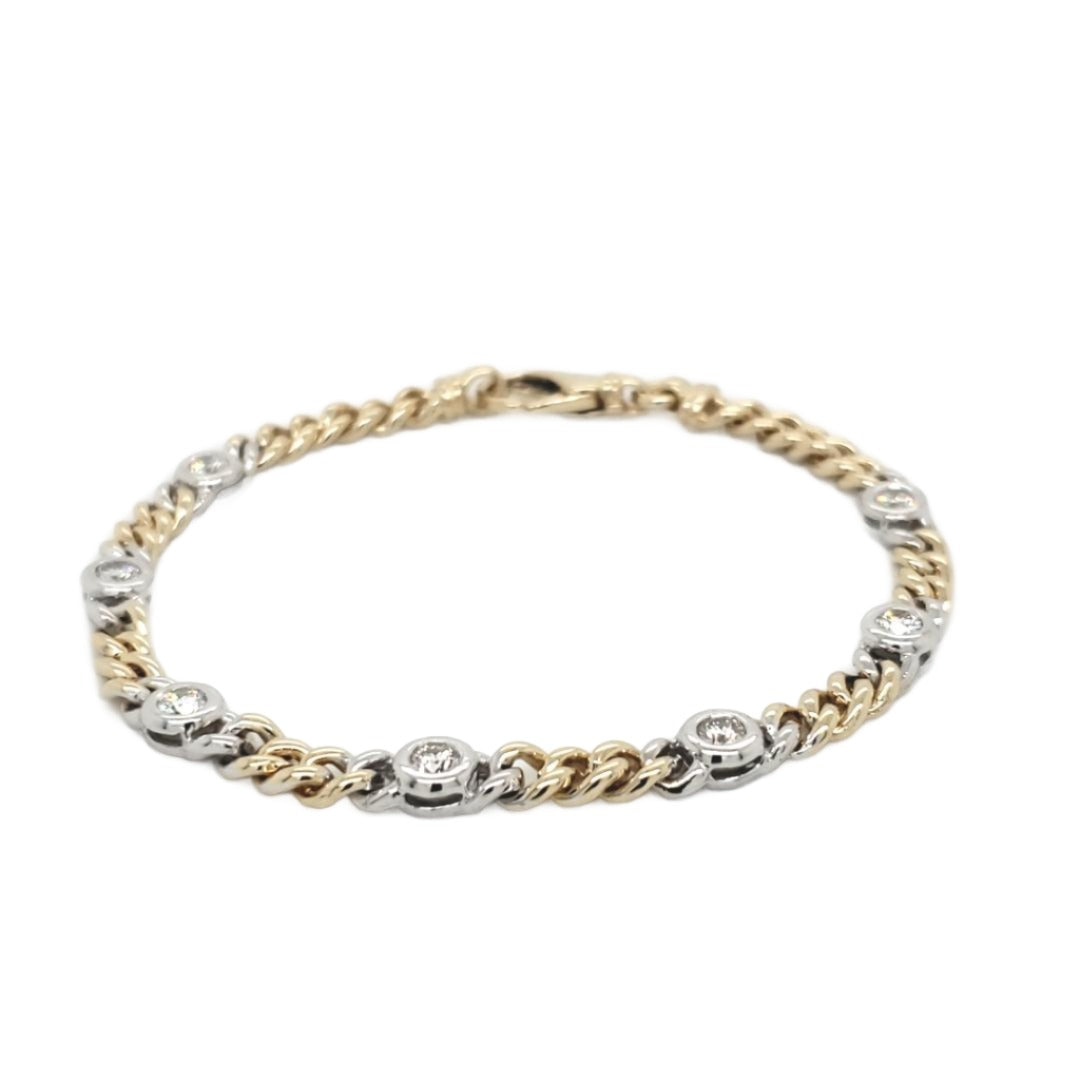 Round-cut Diamond Bezel Set Cuban Bracelet (7" Inches)