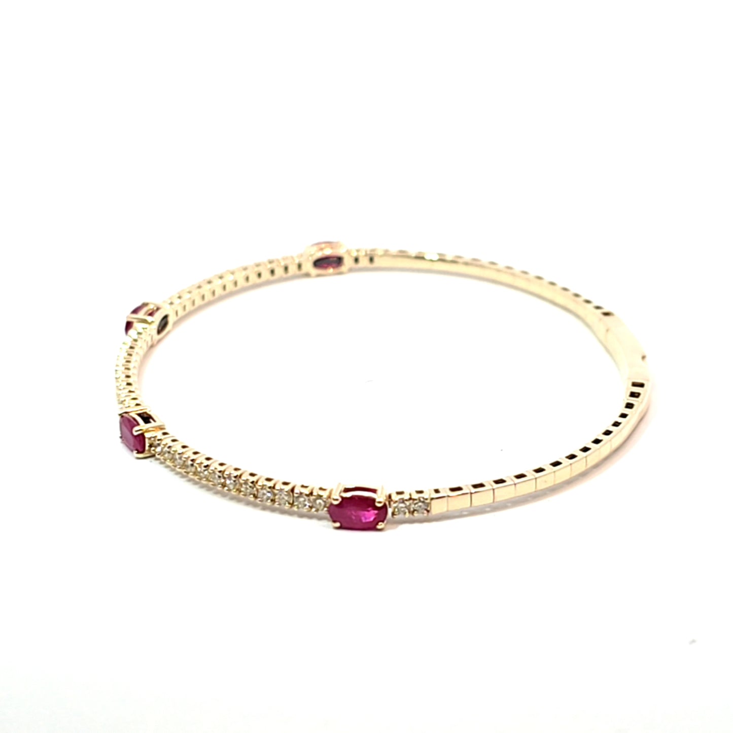 14k Yellow Gold Halfway Flex Bracelet with Ruby Gemstones and Diamonds 6.5"