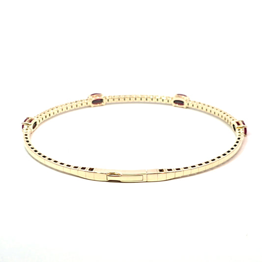 14k Yellow Gold Halfway Flex Bracelet with Ruby Gemstones and Diamonds 6.5"