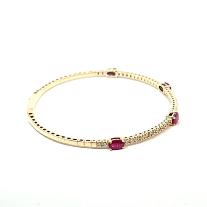 14k Yellow Gold Halfway Flex Bracelet with Ruby Gemstones and Diamonds 6.5"