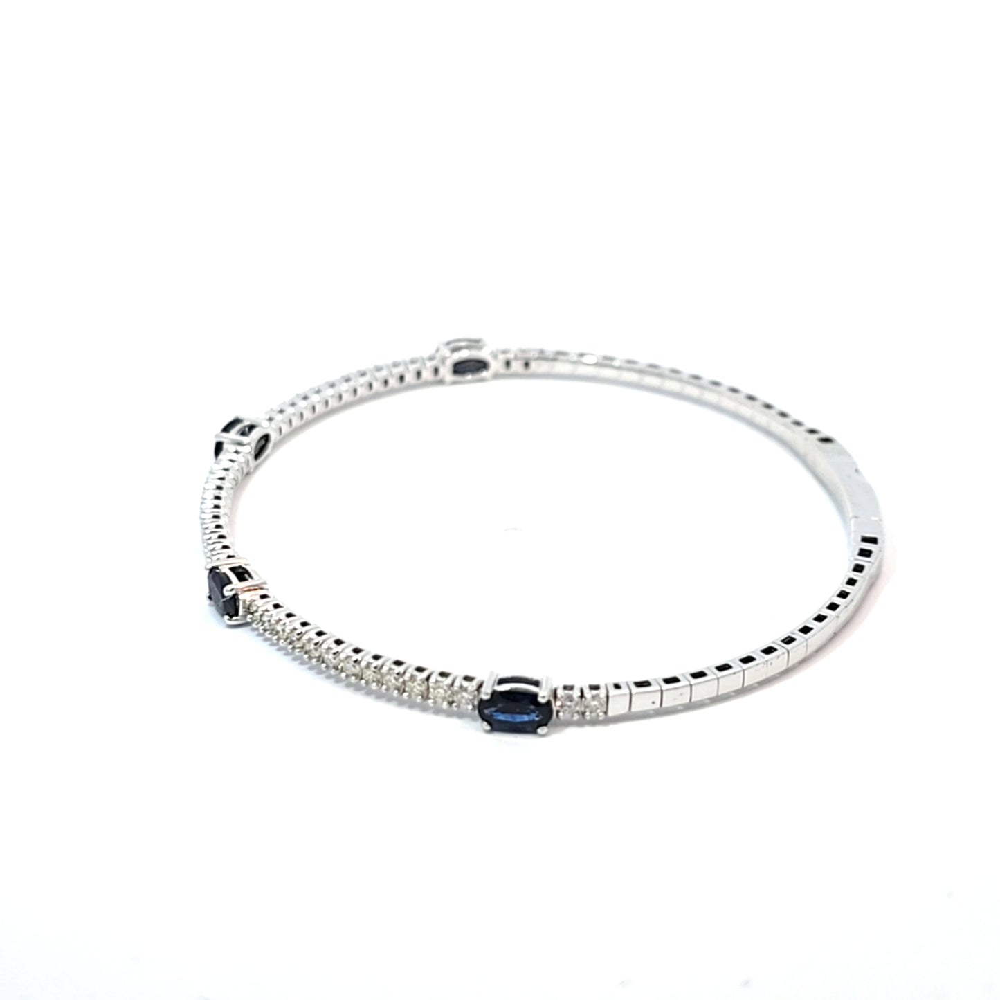 14k White Gold Halfway Flex Bracelet with Sapphire Gemstones and Diamonds 6.5"