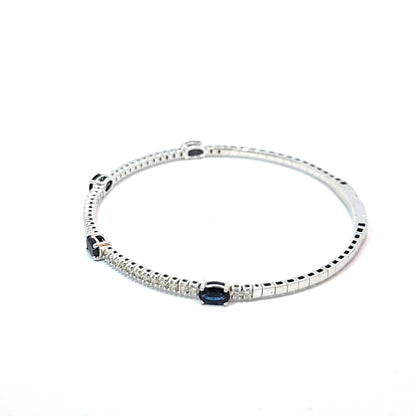 14k White Gold Halfway Flex Bracelet with Sapphire Gemstones and Diamonds 6.5"