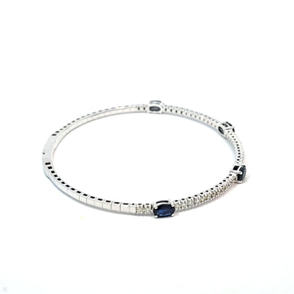14k White Gold Halfway Flex Bracelet with Sapphire Gemstones and Diamonds 6.5"