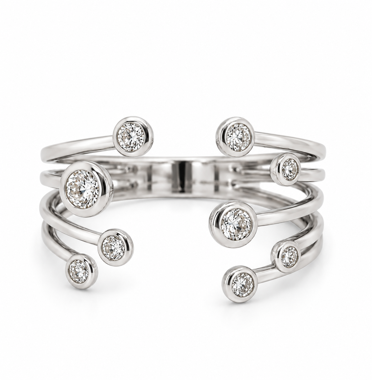 Open Cuff Diamond Bubble Ring