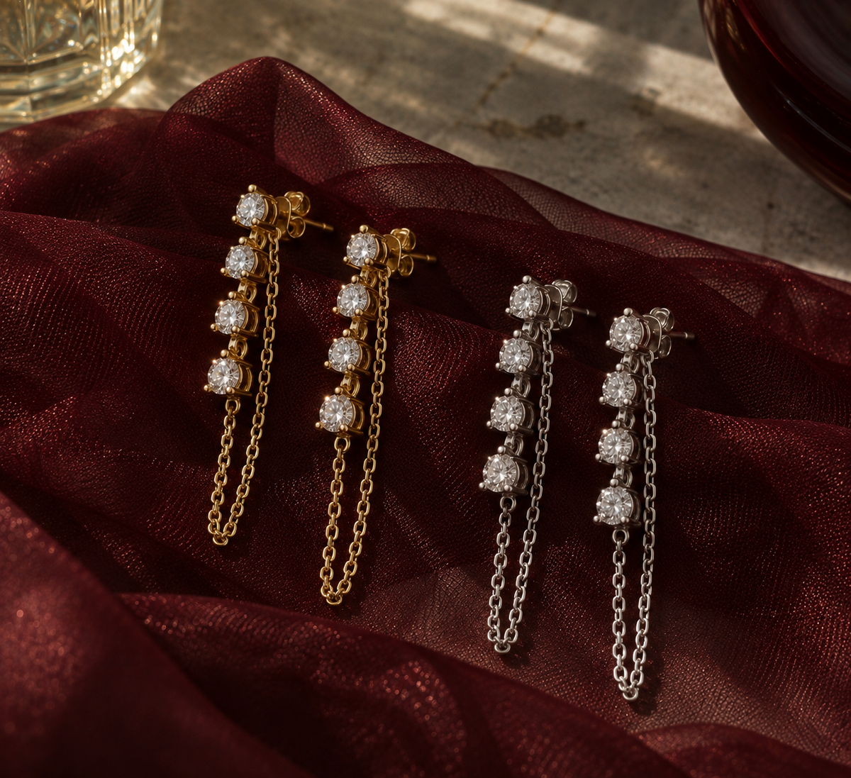 Diamond Drop Chain Earrings