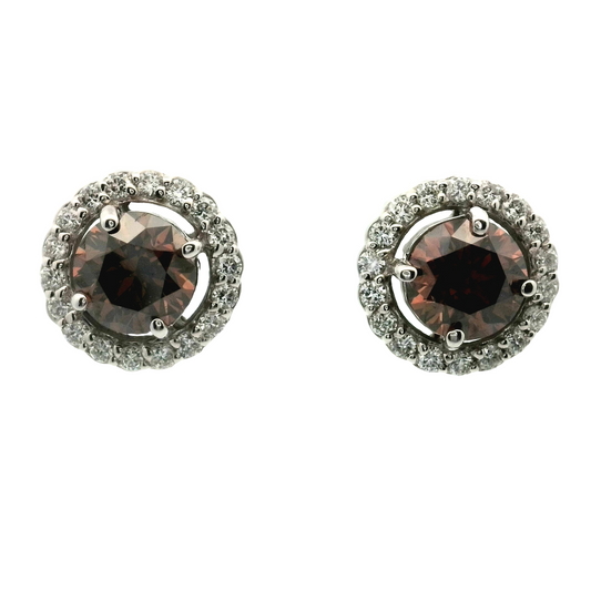 Champagne Diamond Halo Stud Earrings