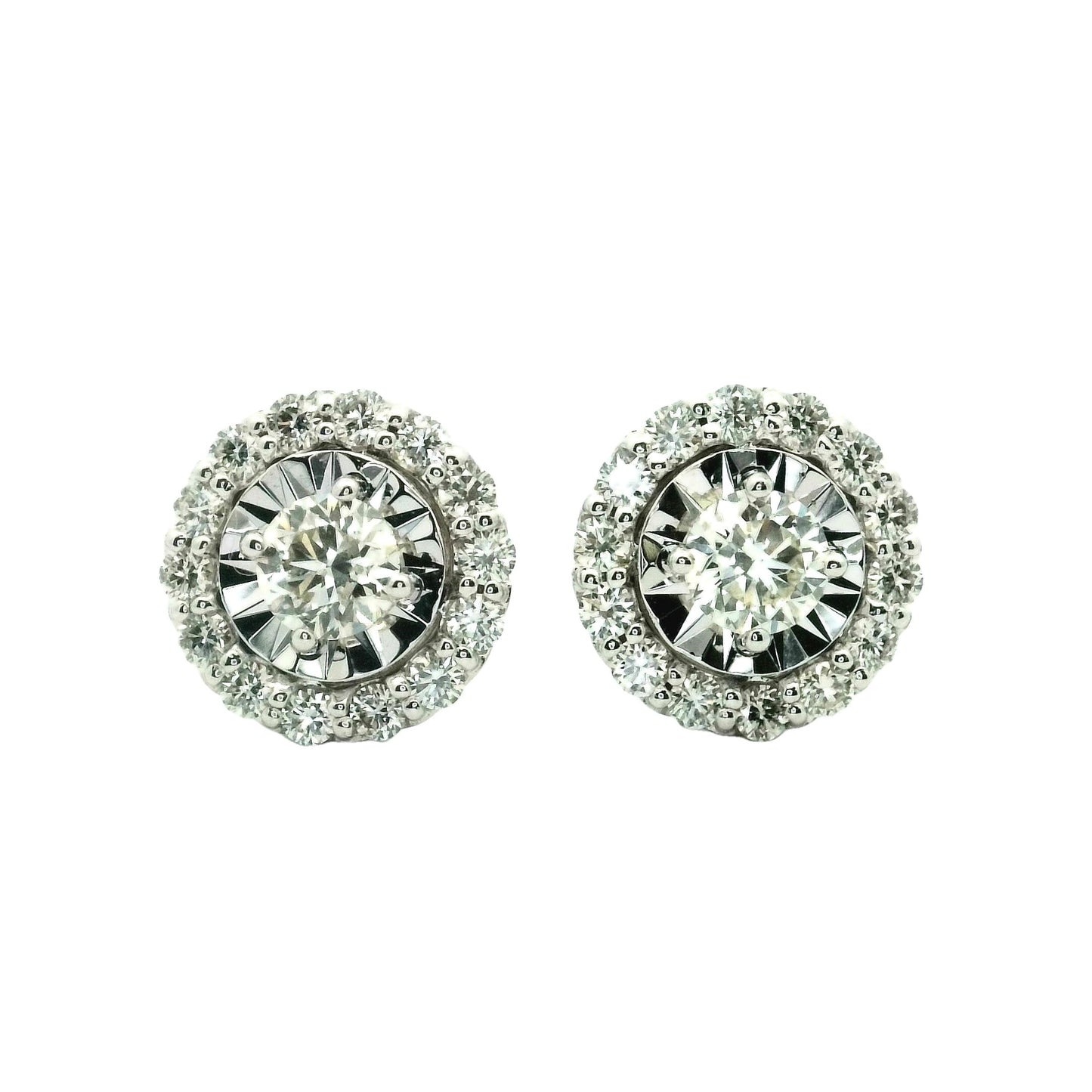 Halo Diamond Stud Earrings in 14K White Gold Illusion Setting