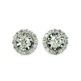 Halo Diamond Stud Earrings in 14K White Gold Illusion Setting