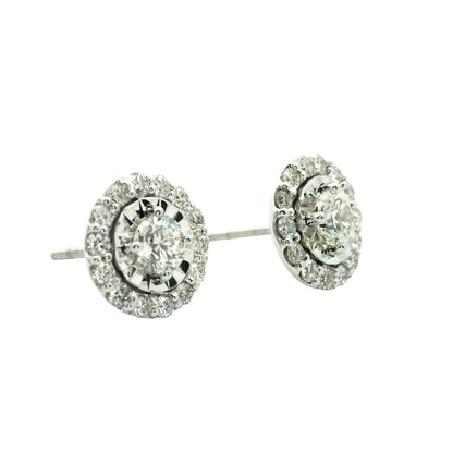 Halo Diamond Stud Earrings in 14K White Gold Illusion Setting