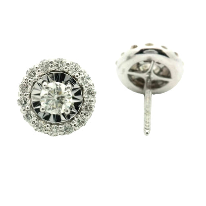 Halo Diamond Stud Earrings in 14K White Gold Illusion Setting