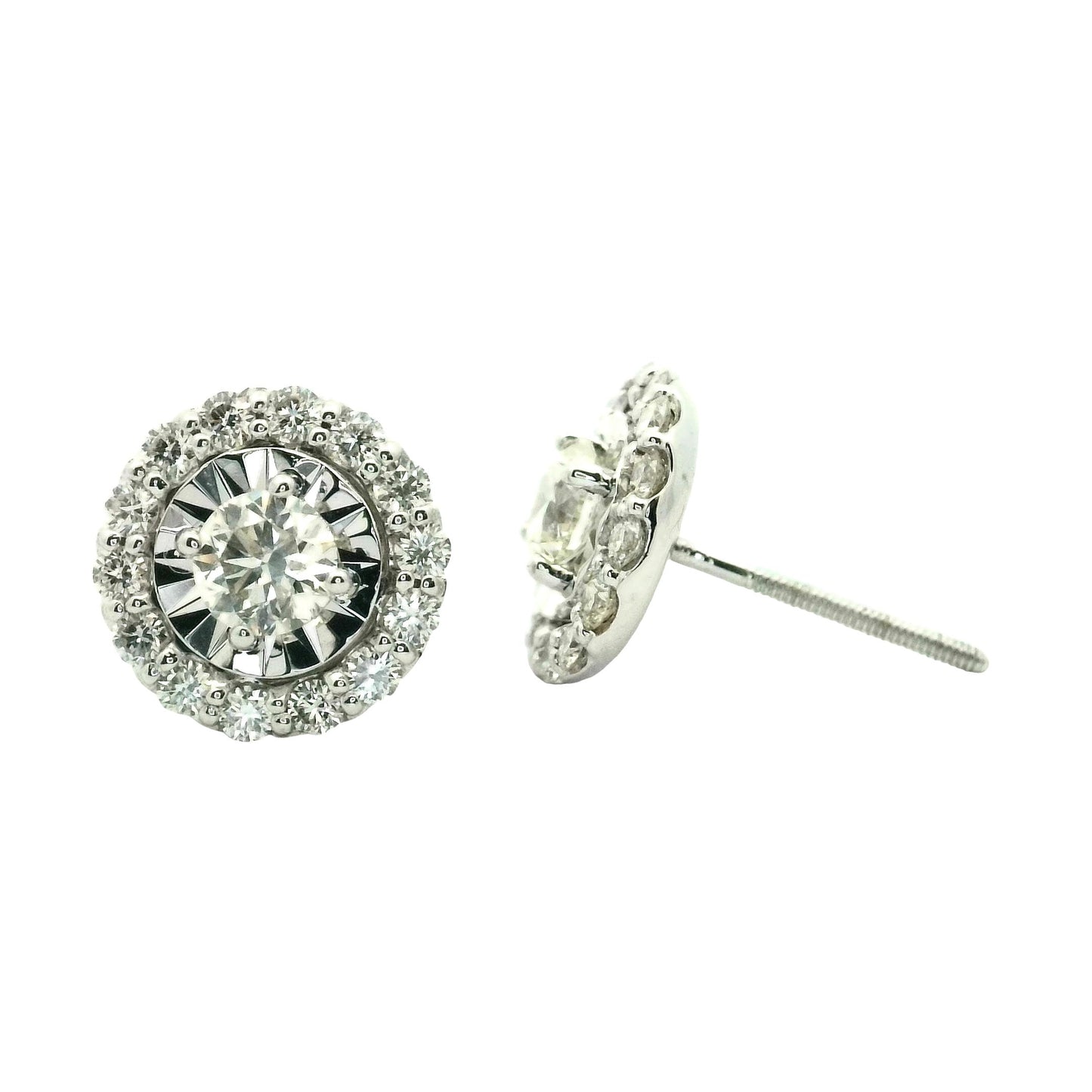 Halo Diamond Stud Earrings in 14K White Gold Illusion Setting