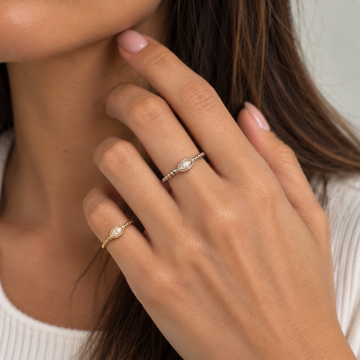 Marquise on Vintage Rope Stackable Diamond Ring