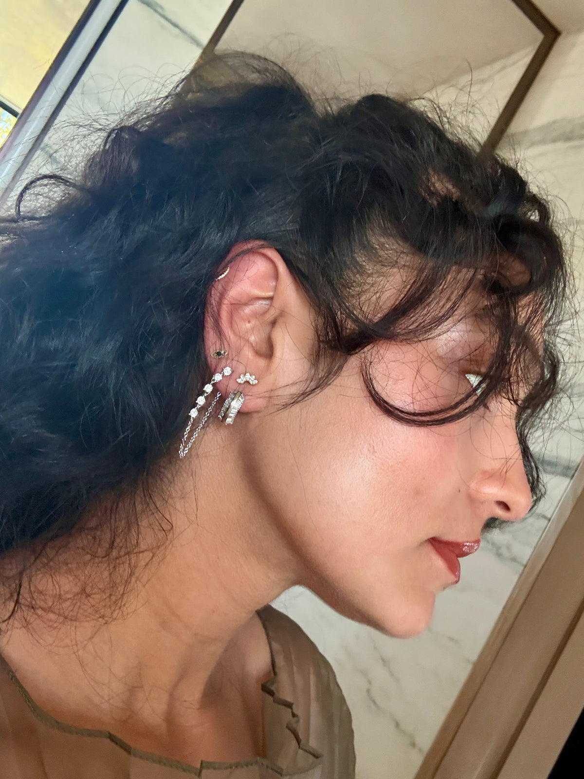 Diamond Drop Chain Earrings
