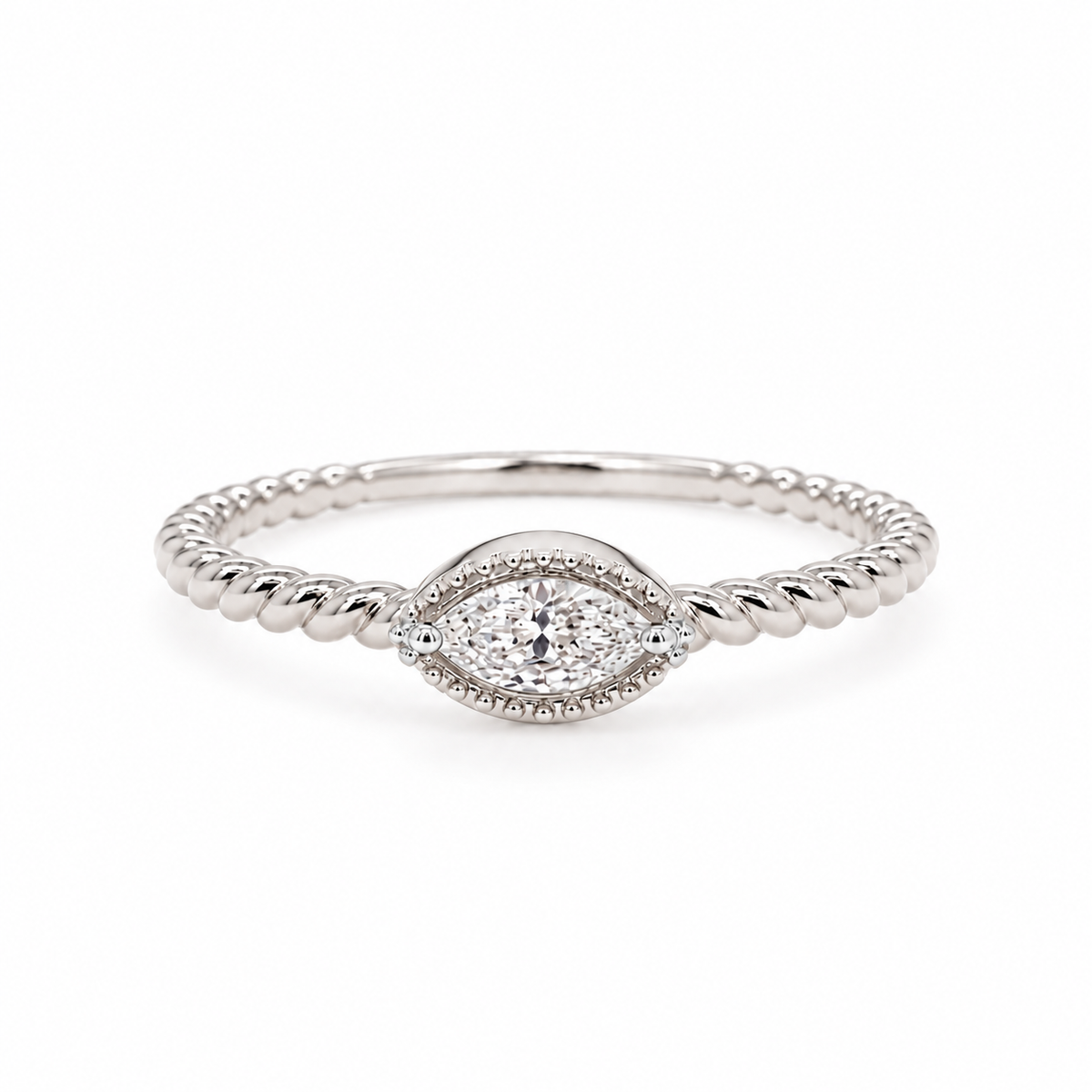 Marquise on Vintage Rope Stackable Diamond Ring