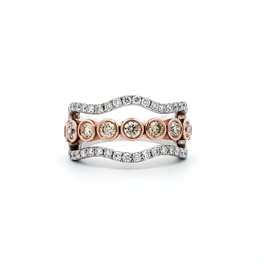 Two-Tone Diamond Bezel Wave Ring in 14K White and Rose Gold